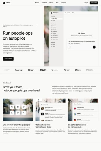 Taito.ai — Run people ops on autopilot landing page