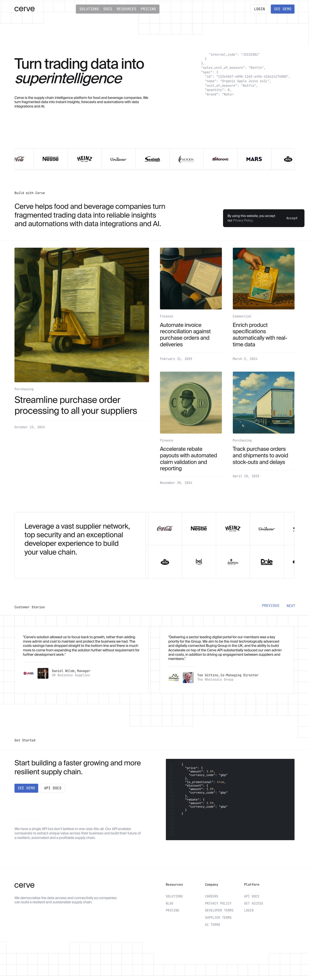 Cerve desktop landing page
