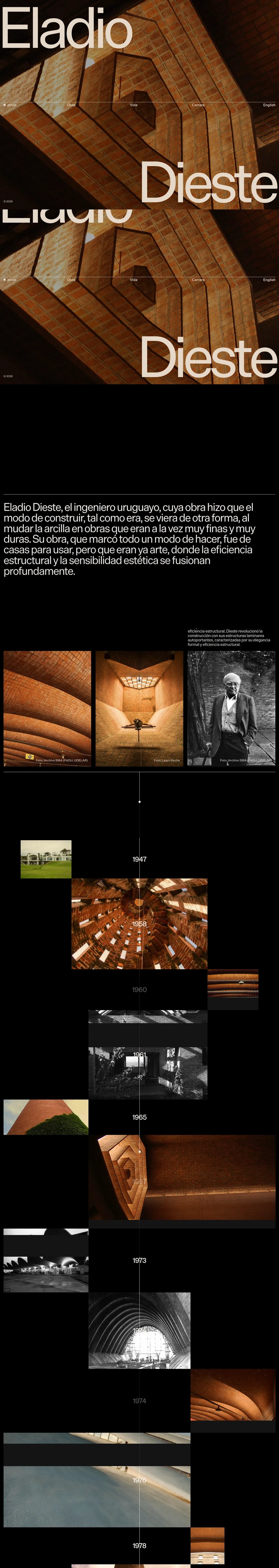 Eladio Dieste desktop landing page
