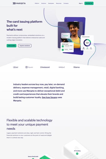 Marqeta | Modern Card Issuing & Payment Solutions landing page