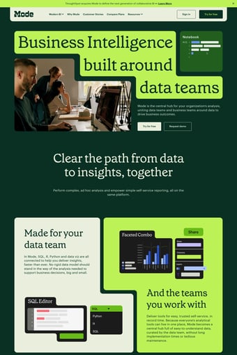 Modern Business Intelligence | Better data, better decisions landing page