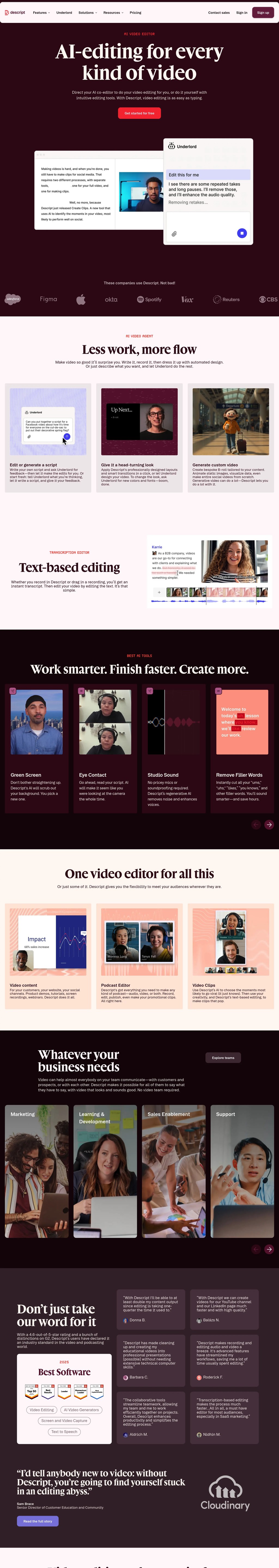 Descript – AI Video & Podcast Editor | Free, Online desktop landing page