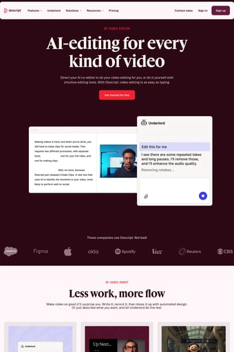 Descript – AI Video & Podcast Editor | Free, Online landing page