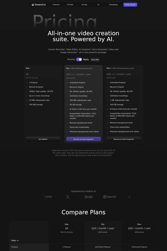 dreamcut.ai landing page