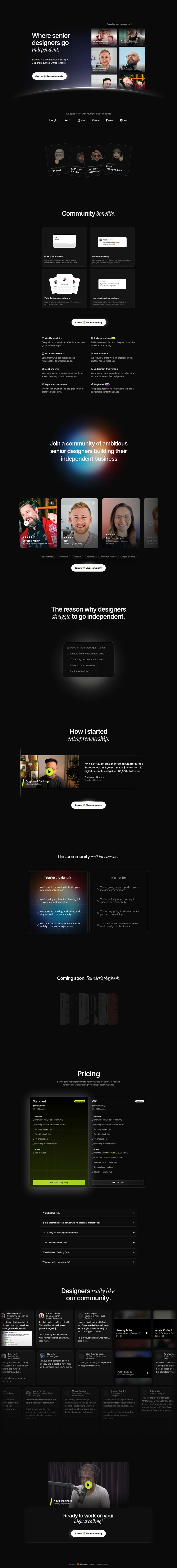 A community of Designers desktop landing page