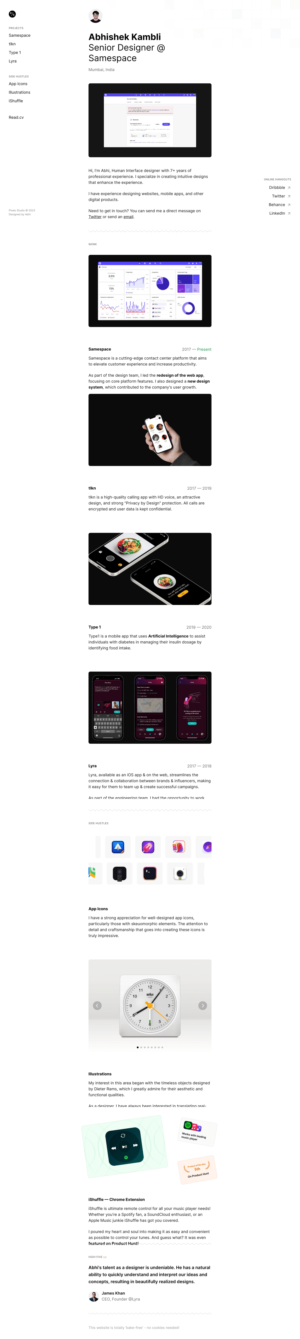 Abhishek Kambli desktop landing page