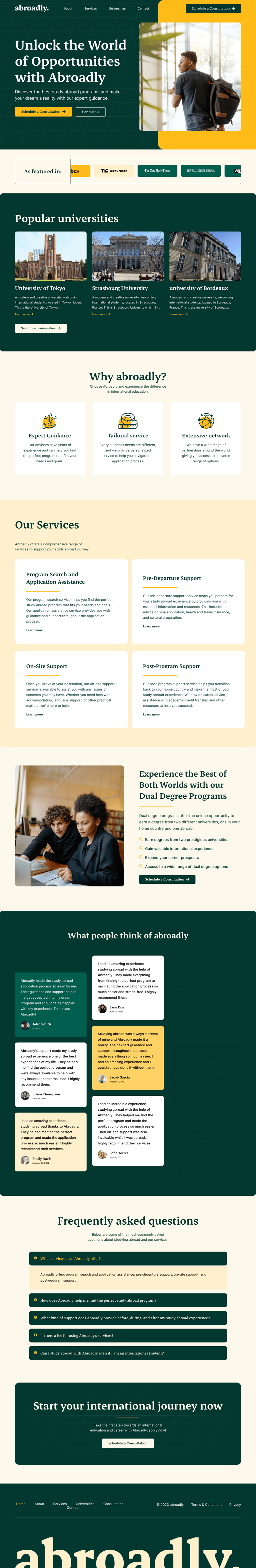 Abroad desktop landing page