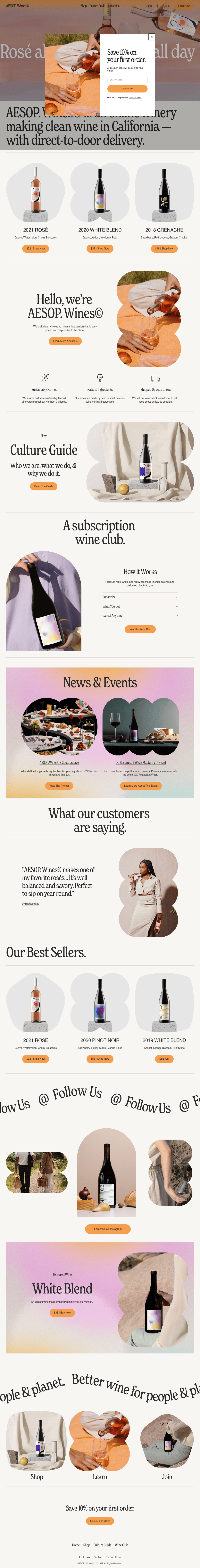 AESOP. Wines desktop landing page
