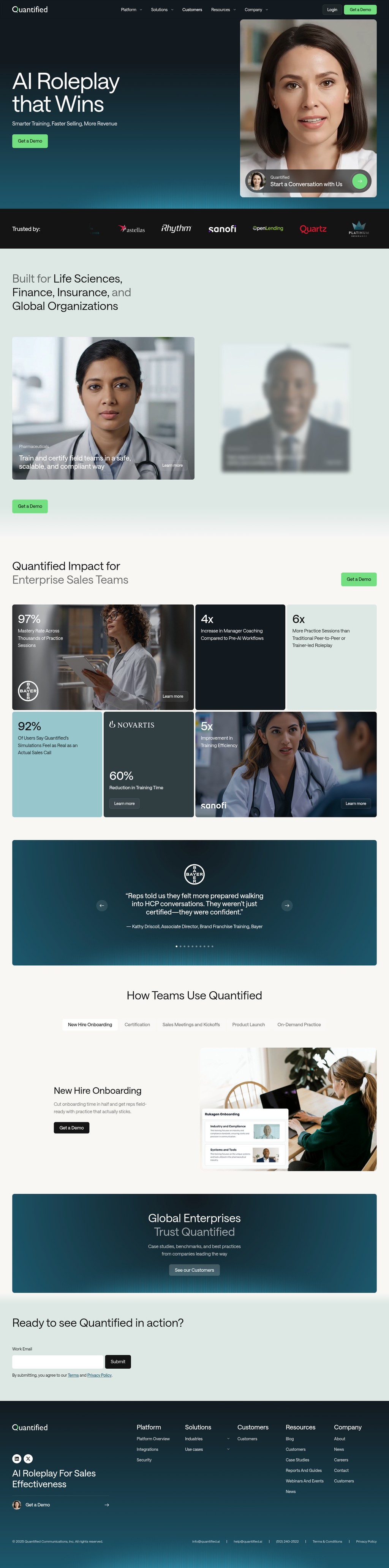 AI Roleplay Platform for Sales Training & Certification desktop landing page