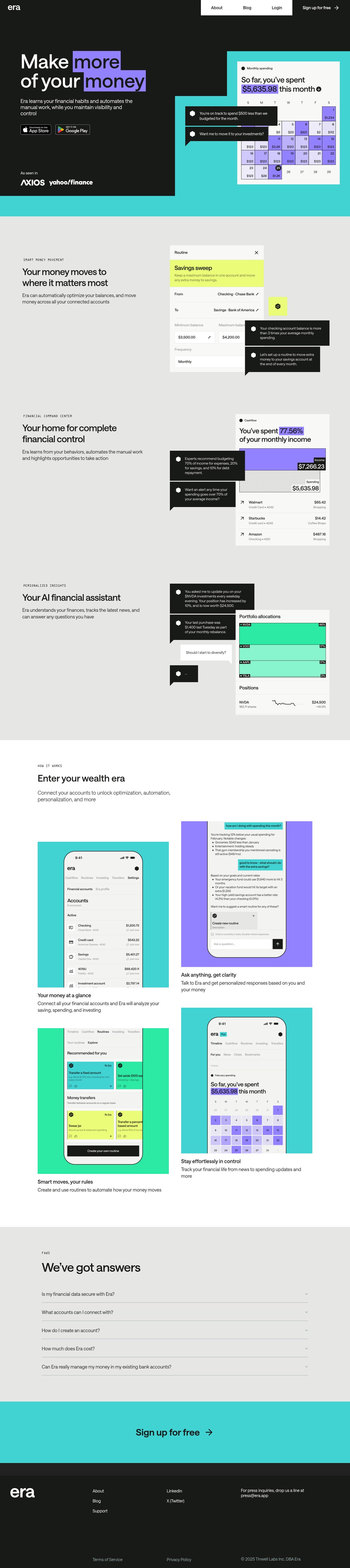 AI to make more of your money desktop landing page