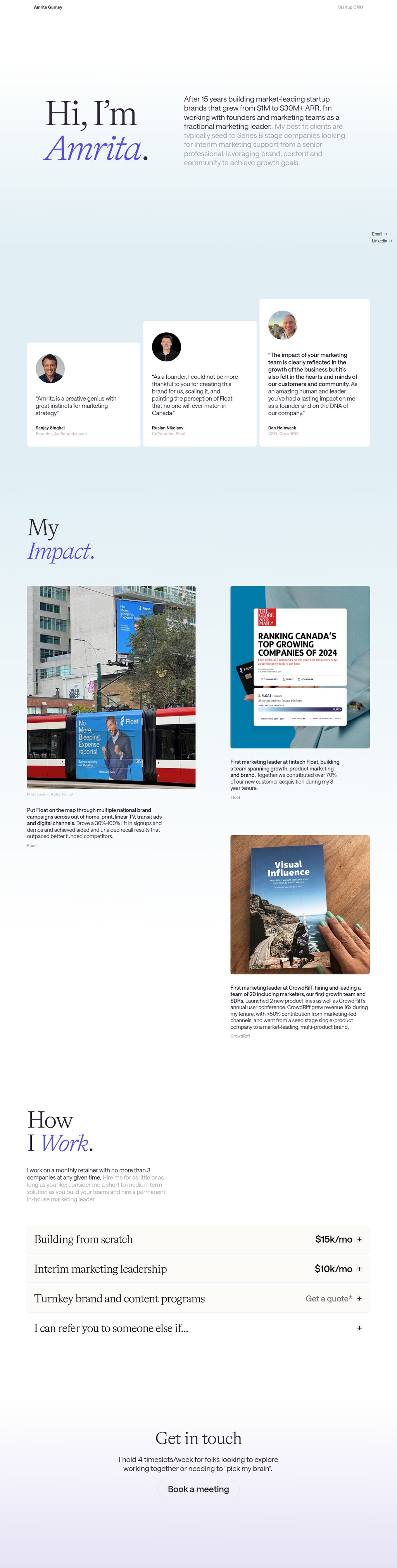 Amrita Gurney desktop landing page