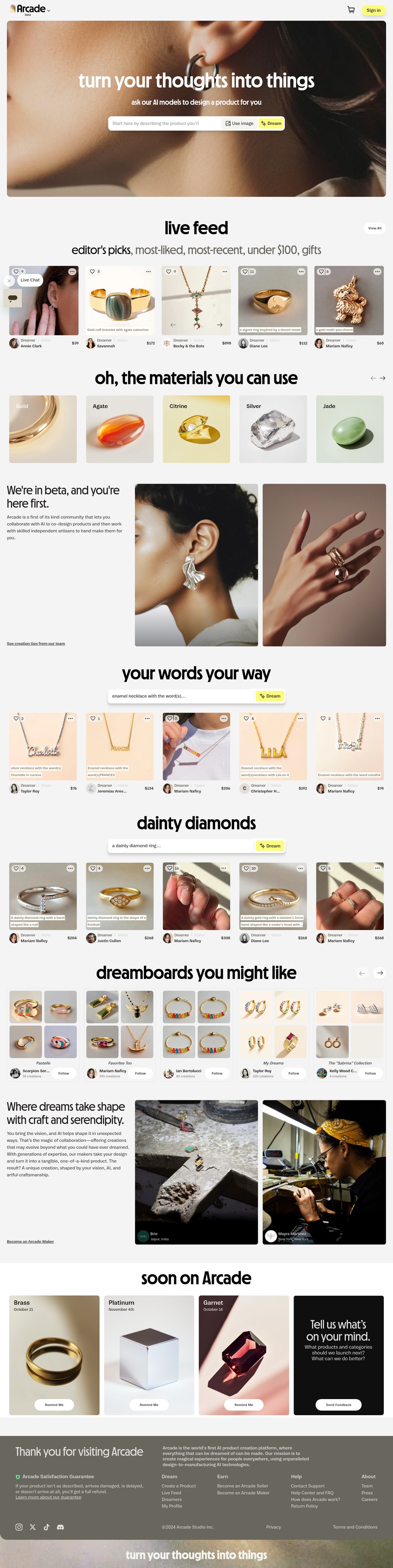 Arcade desktop landing page