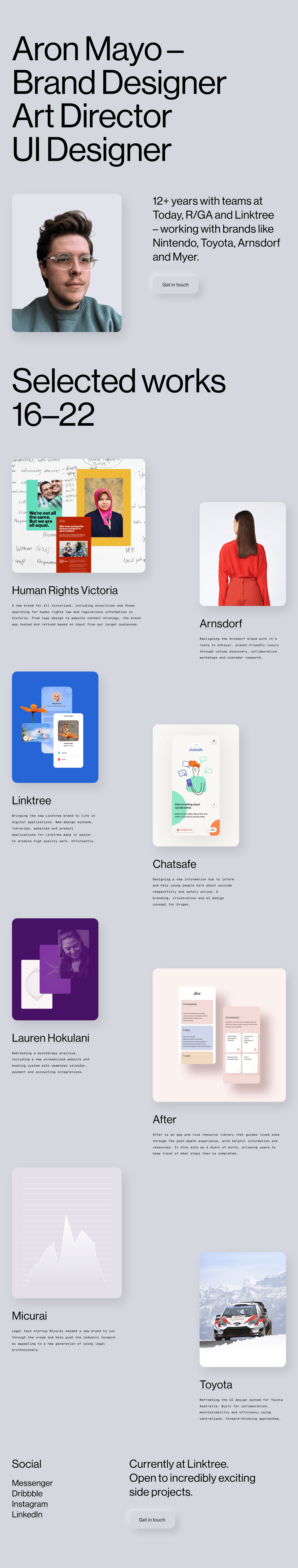 Aron Mayo desktop landing page