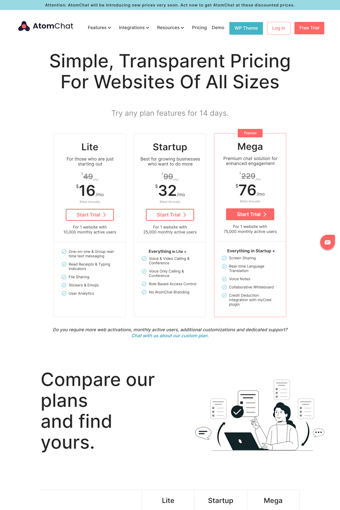 AtomChat landing page