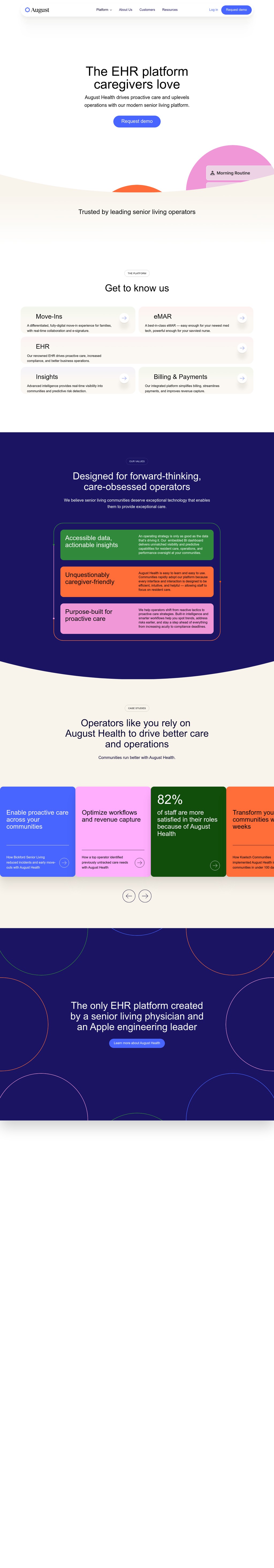 August Health desktop landing page
