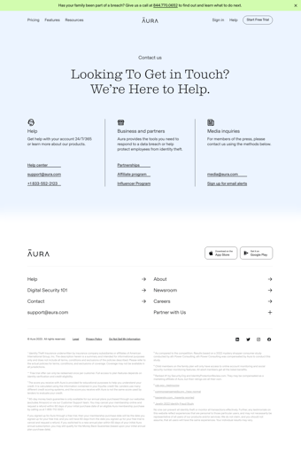 Aura landing page