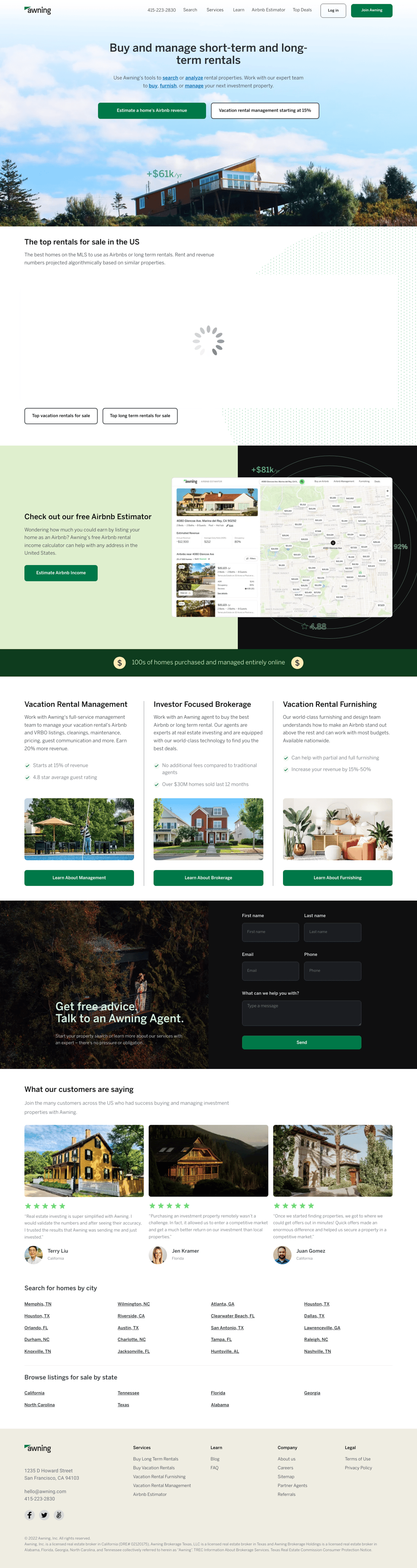 Awning desktop landing page