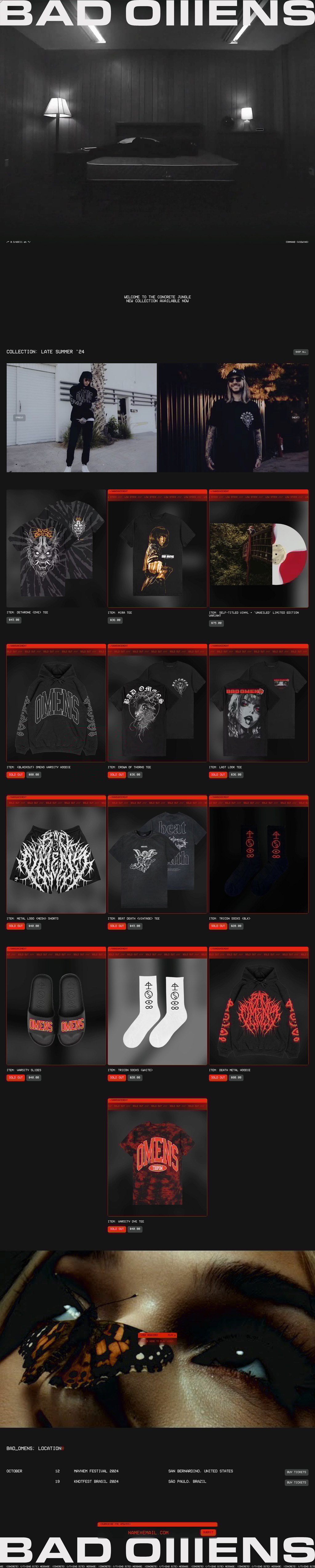 Bad Omens desktop landing page