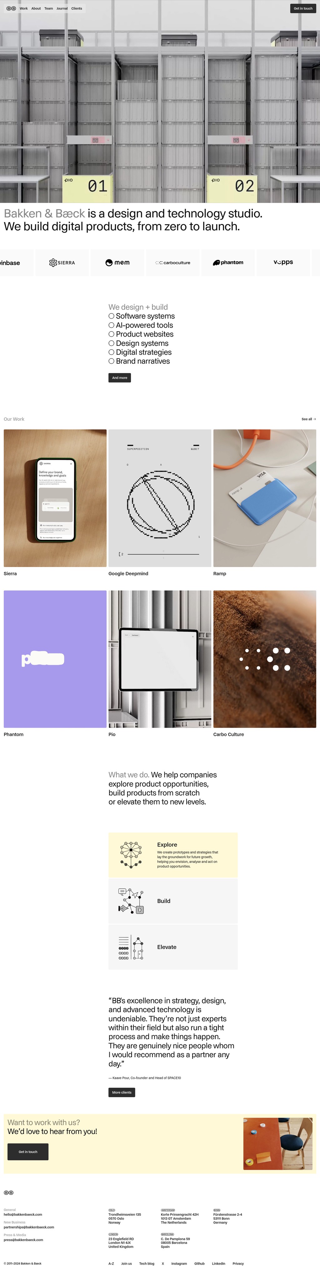 Bakken & Bæck is a design and technology studio. We build digital products, from zero to launch. desktop landing page
