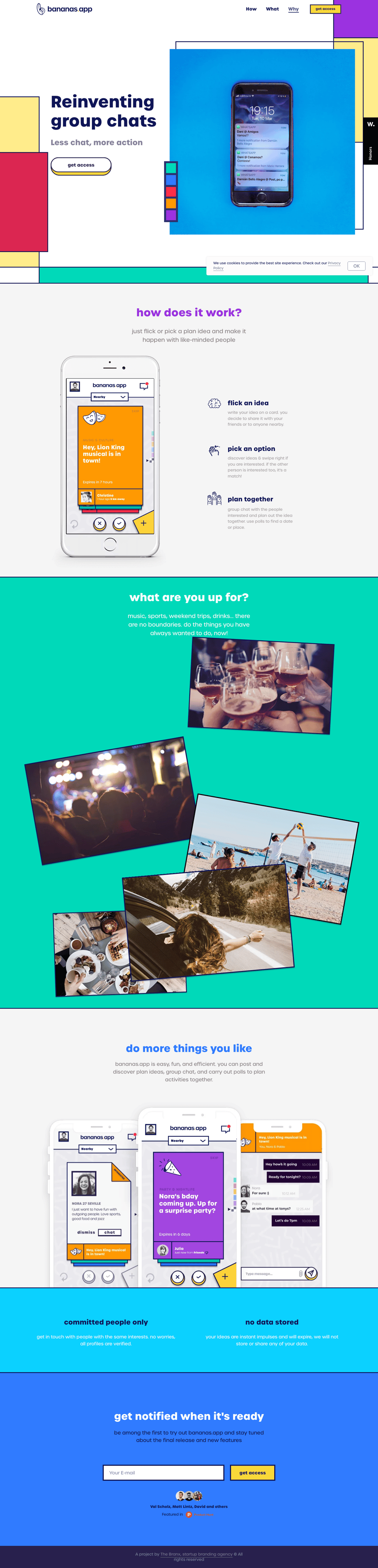 Bananas App desktop landing page