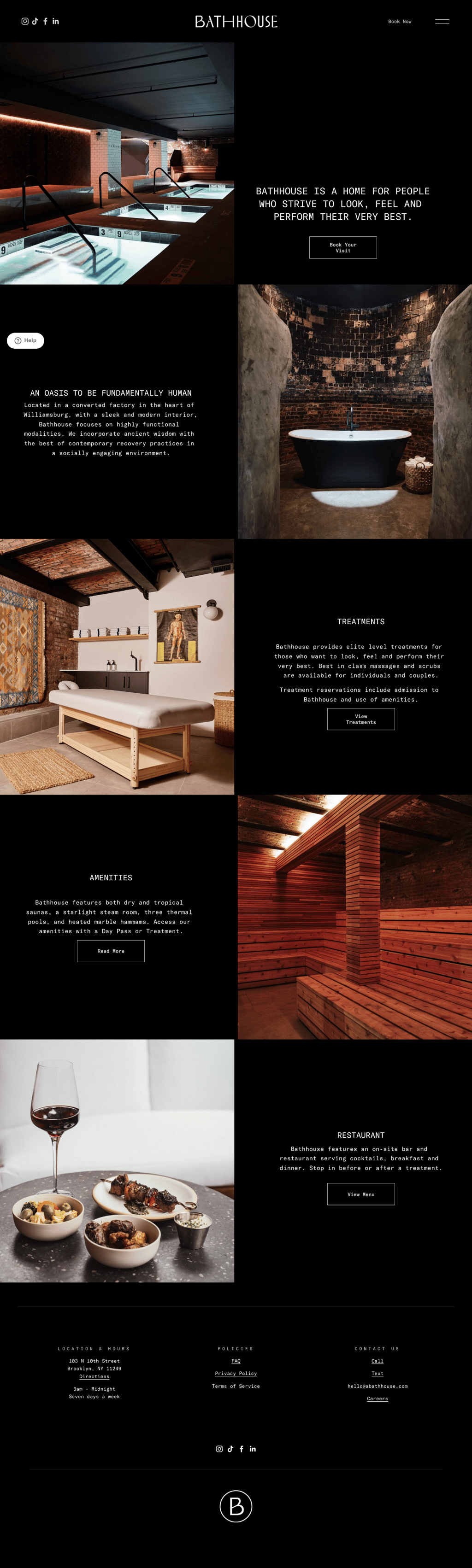 Bath House desktop landing page