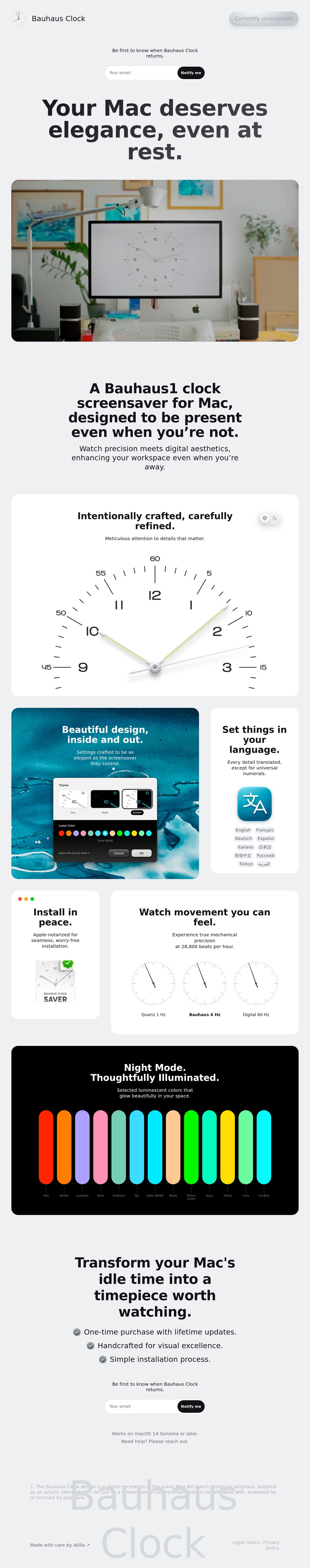 Bauhaus Clock desktop landing page