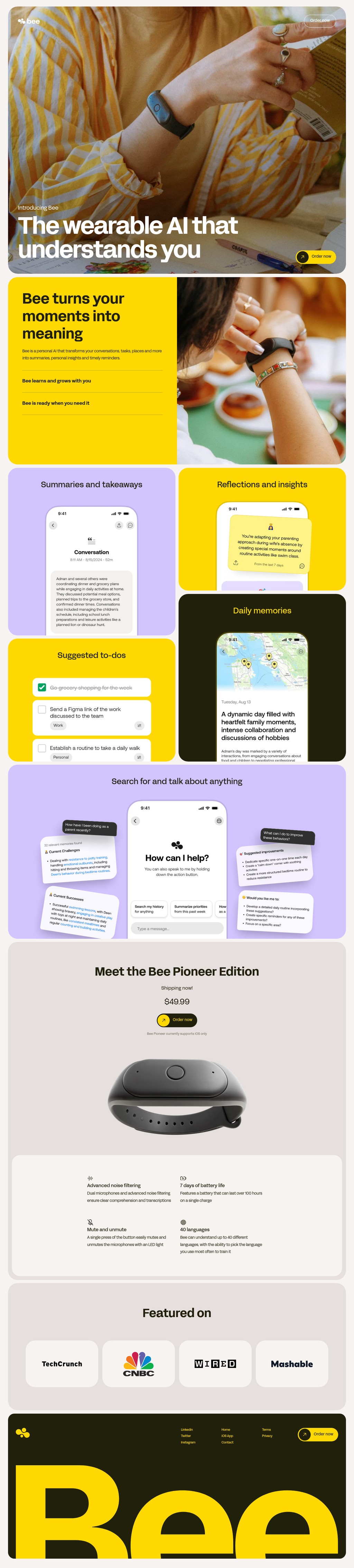 Bee desktop landing page