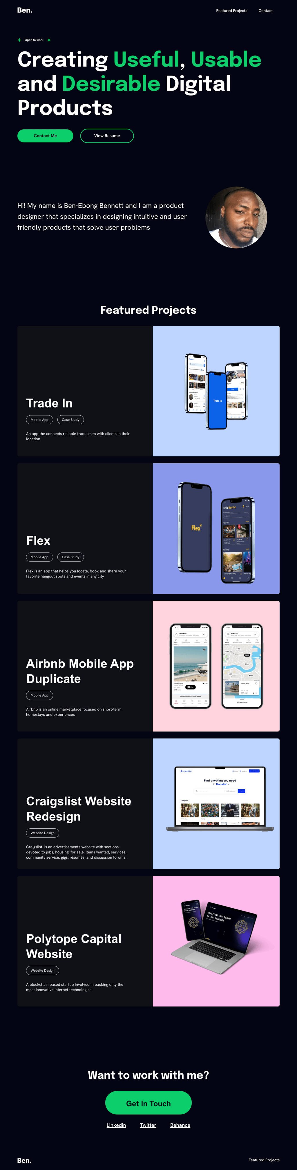 Ben desktop landing page