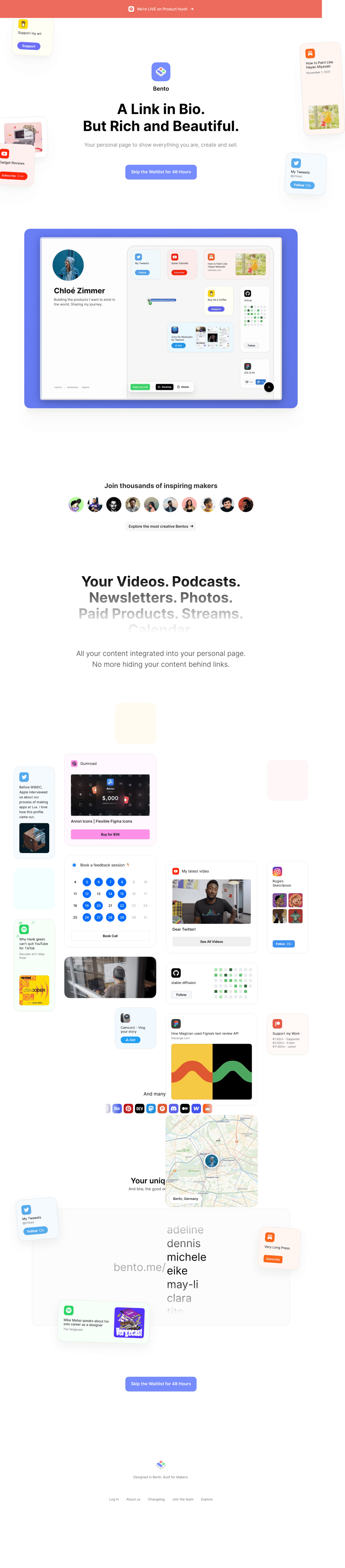 Bento desktop landing page