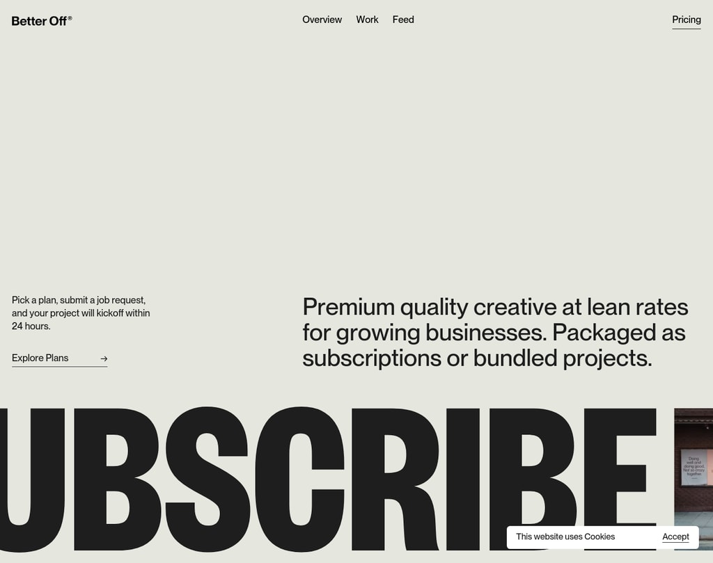 Better Off Studio  desktop landing page