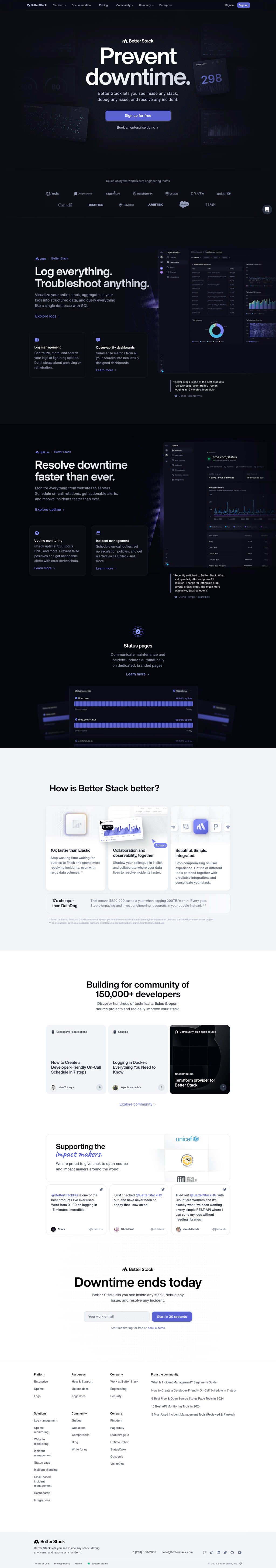 Better Stack desktop landing page