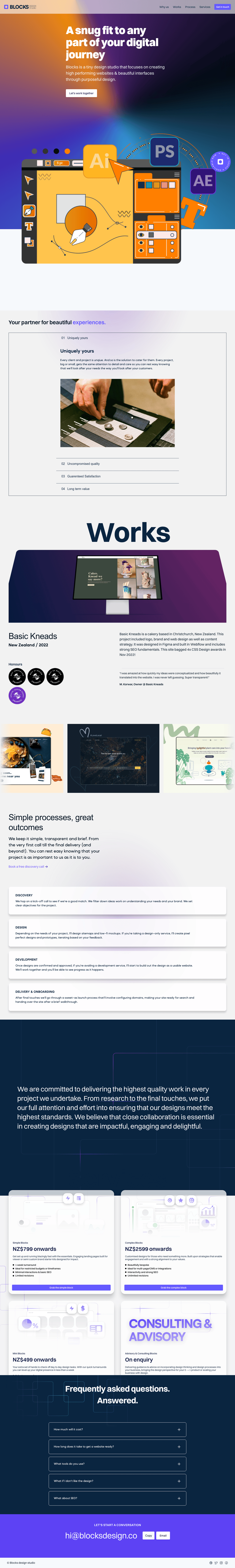 Blocks Design desktop landing page