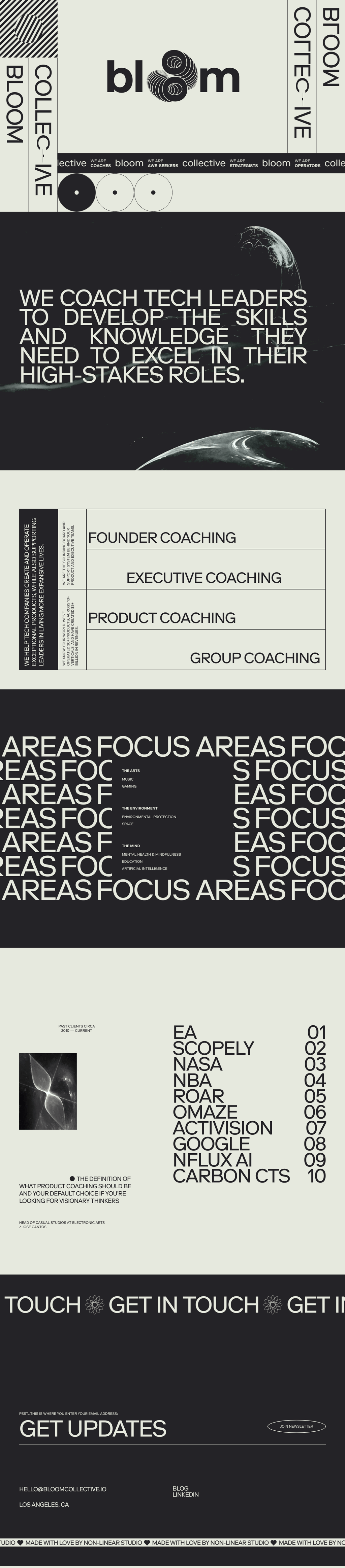 Bloom Collective desktop landing page