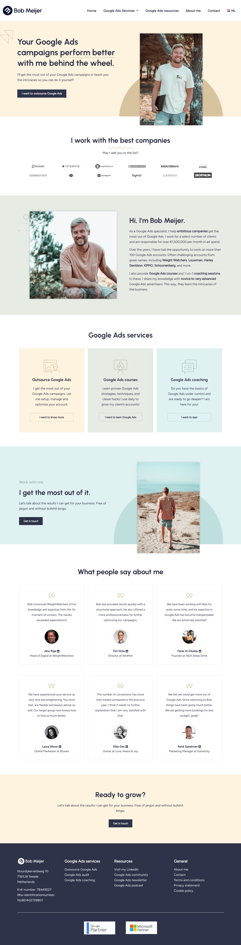 Bob Meijer desktop landing page