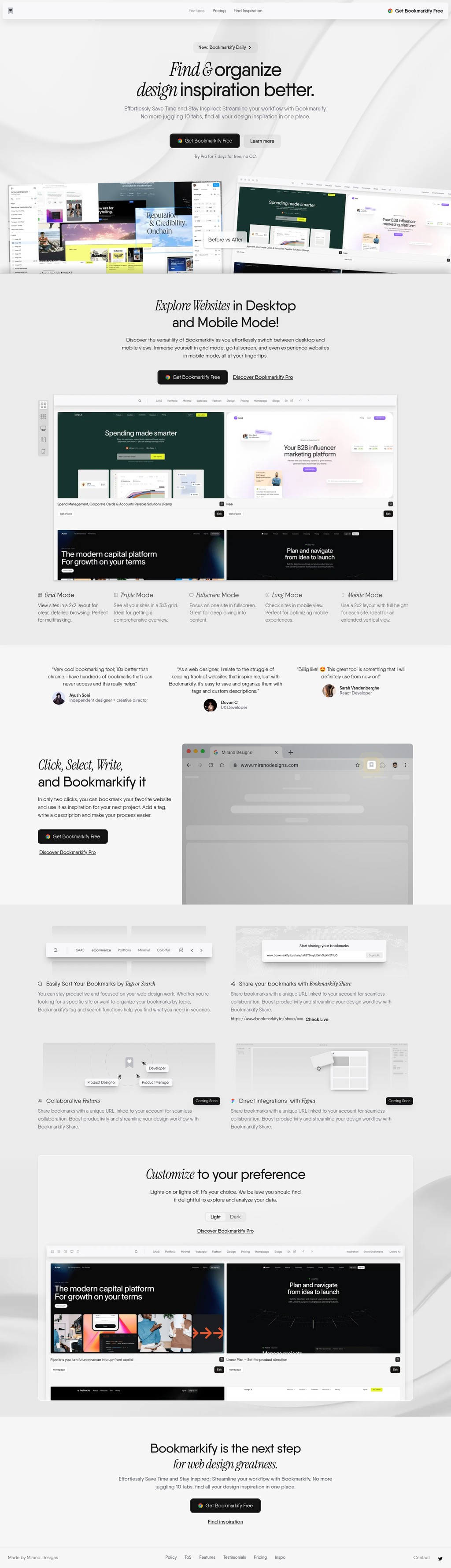 Bookmarkify desktop landing page