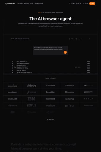 Browser Use landing page
