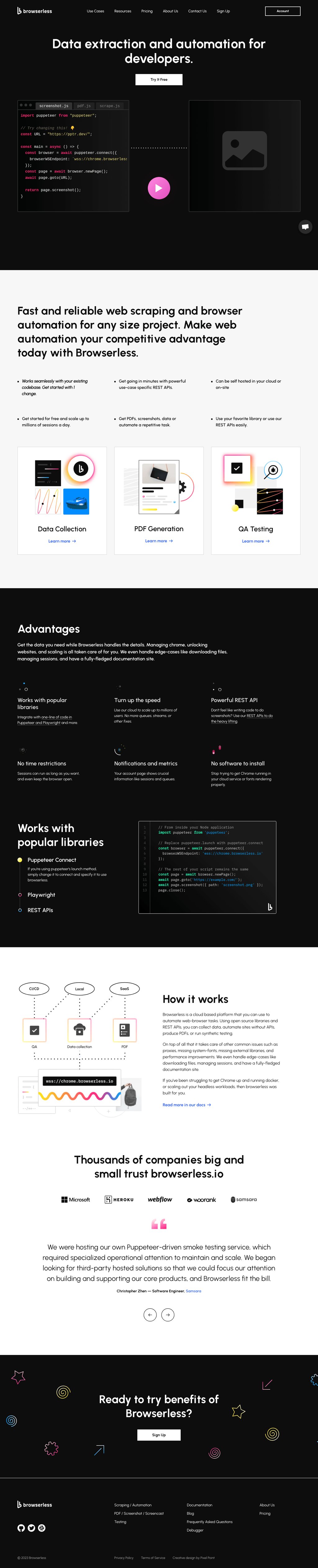 browserless desktop landing page