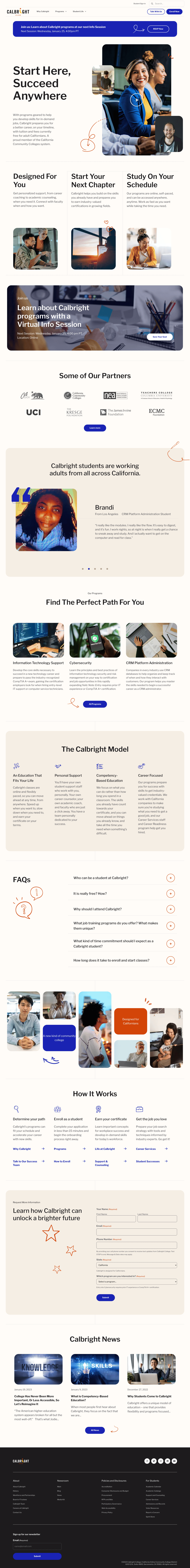 Calbright desktop landing page