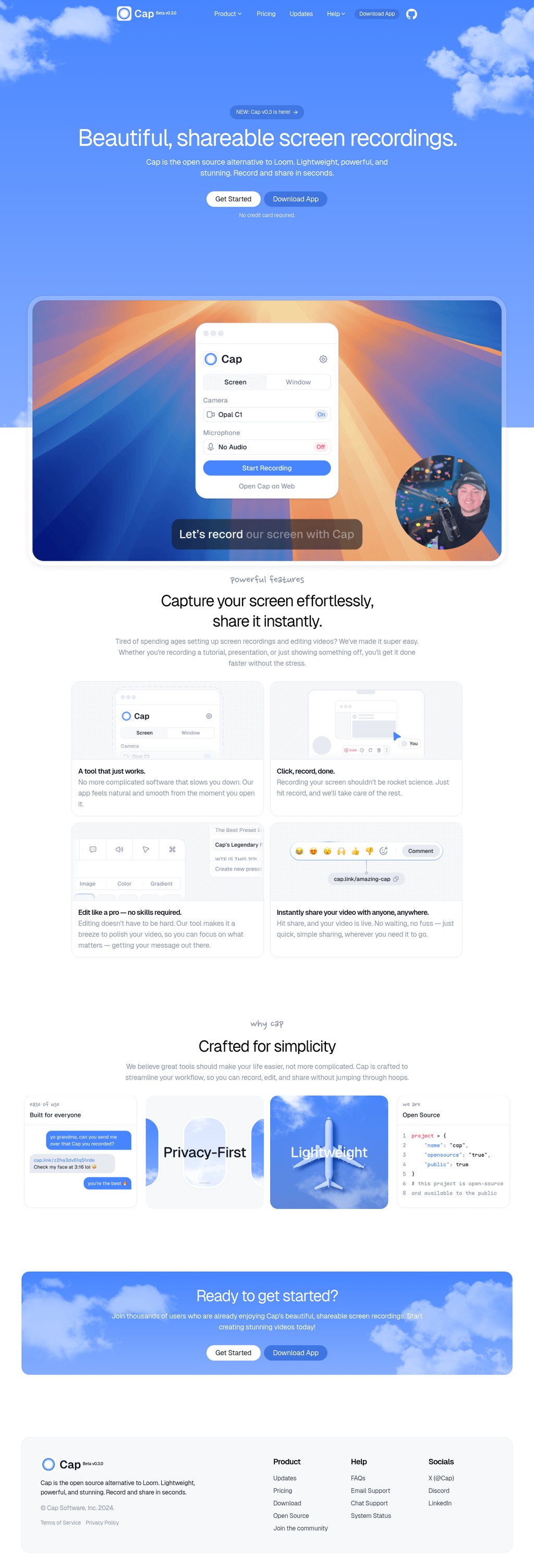 Cap desktop landing page