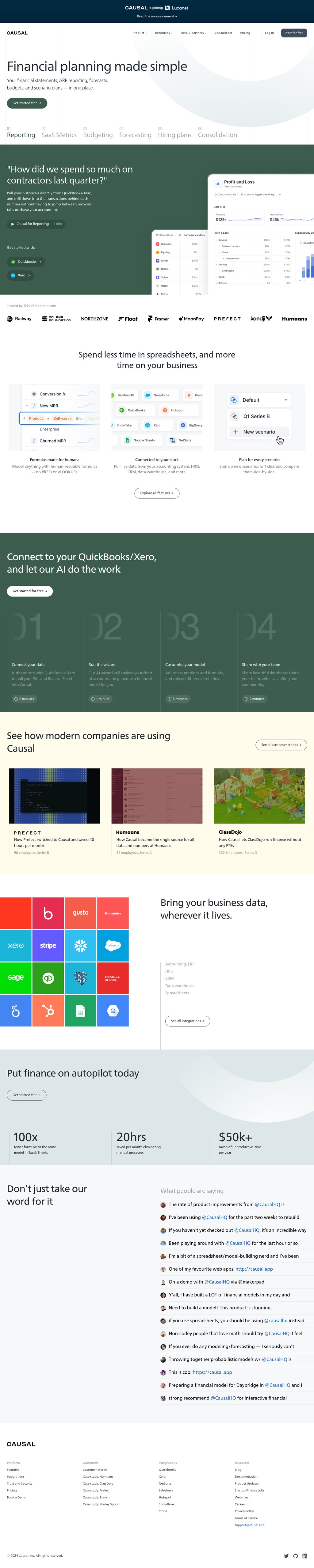 Causal: The finance platform for startups desktop landing page