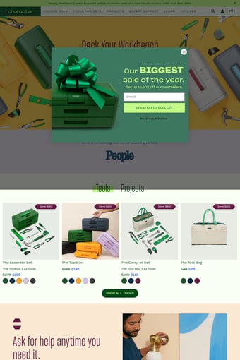 Character landing page