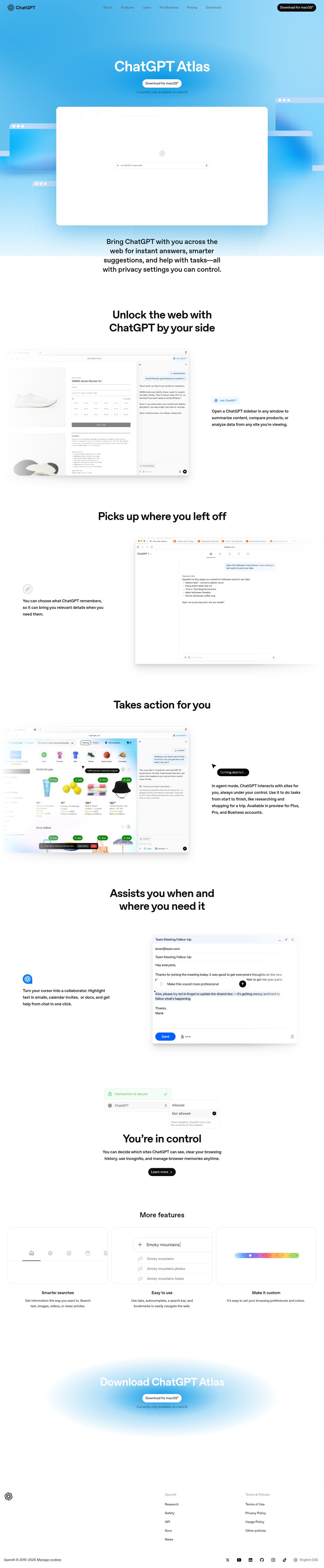 ChatGPT Atlas desktop landing page