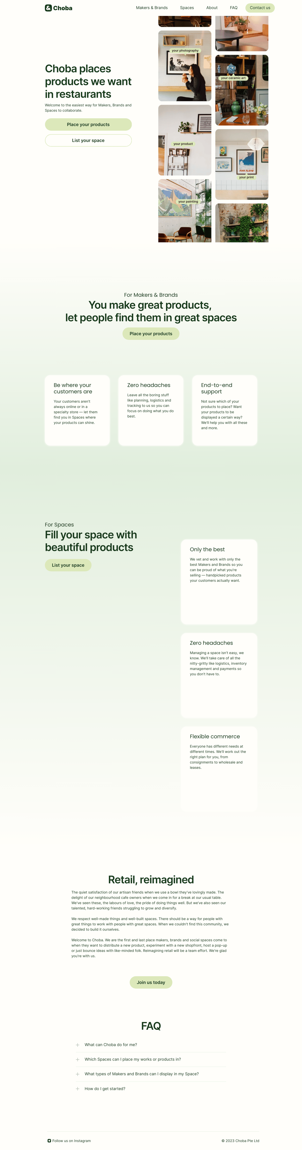 Choba desktop landing page