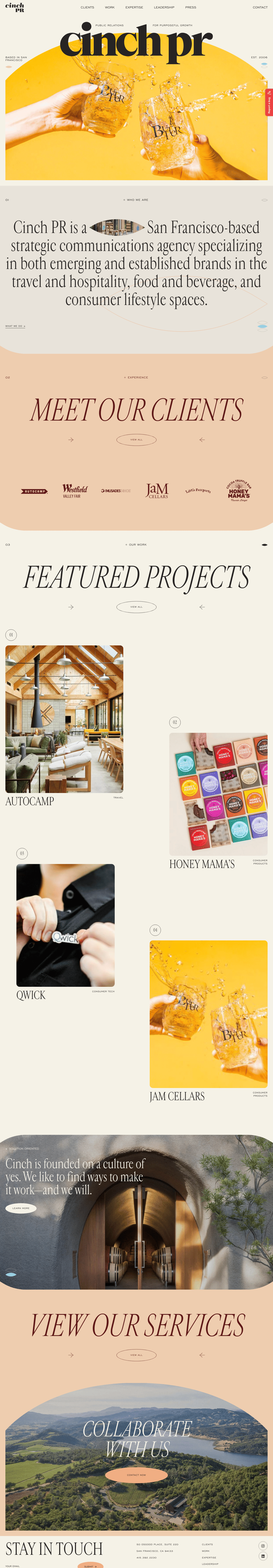 Cinch PR desktop landing page