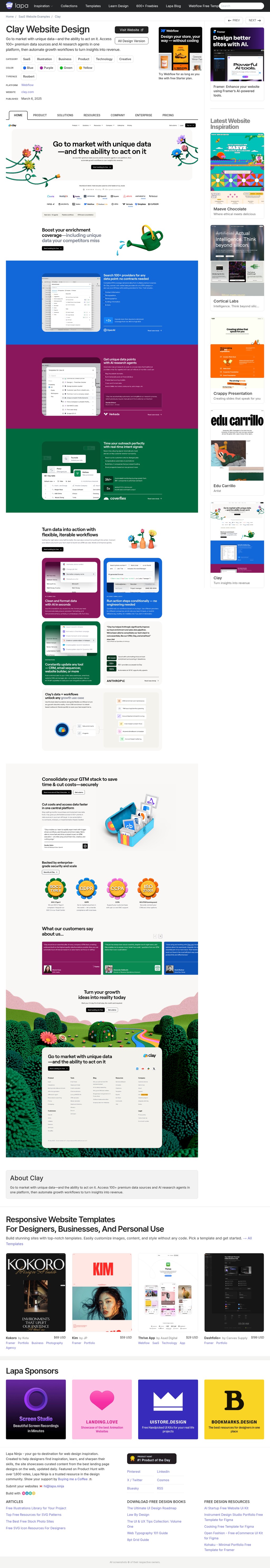 Clay website design desktop landing page