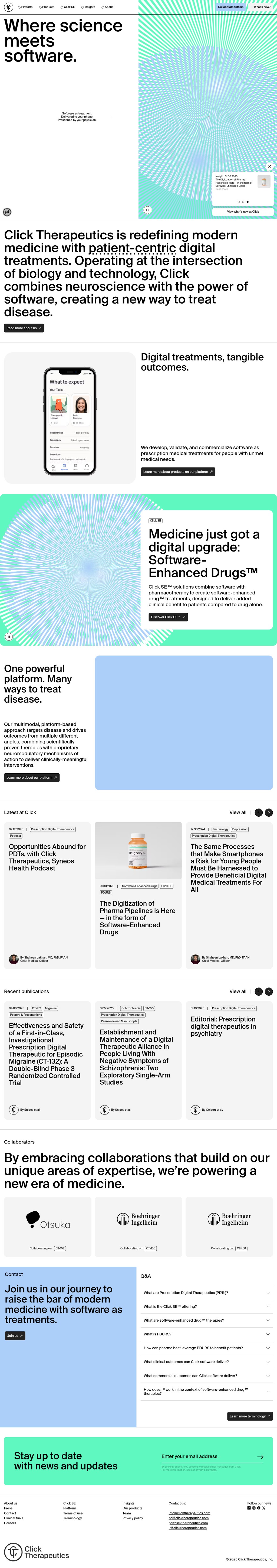 Click Therapeutics desktop landing page