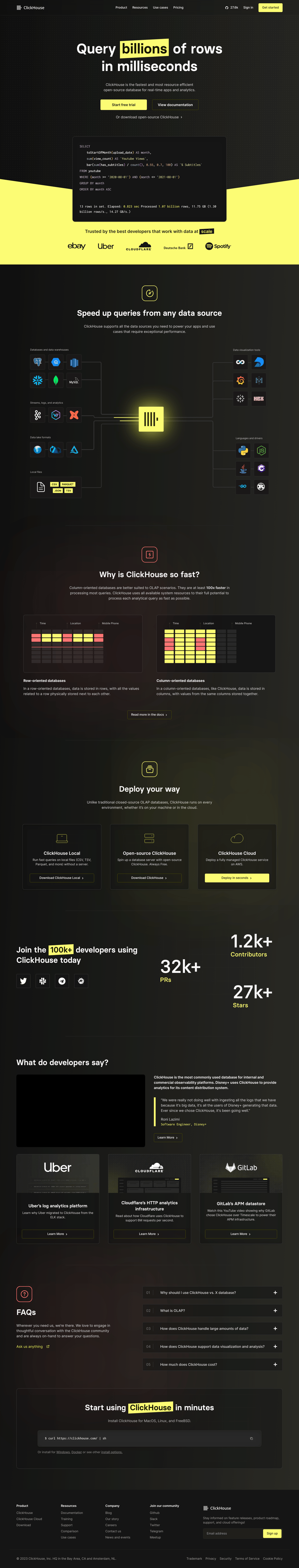 ClickHouse desktop landing page