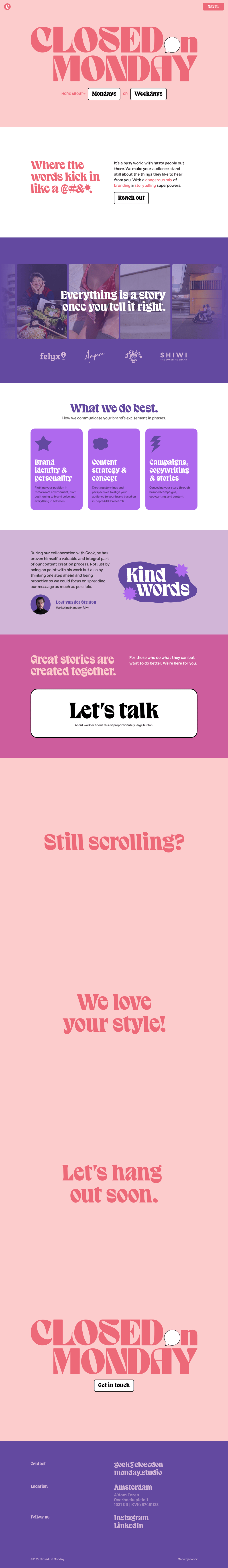 Closed On Monday desktop landing page