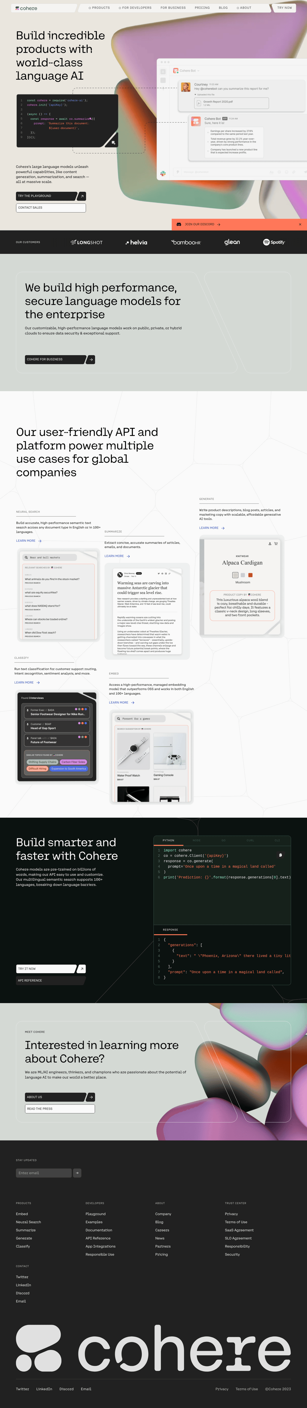 Cohere desktop landing page