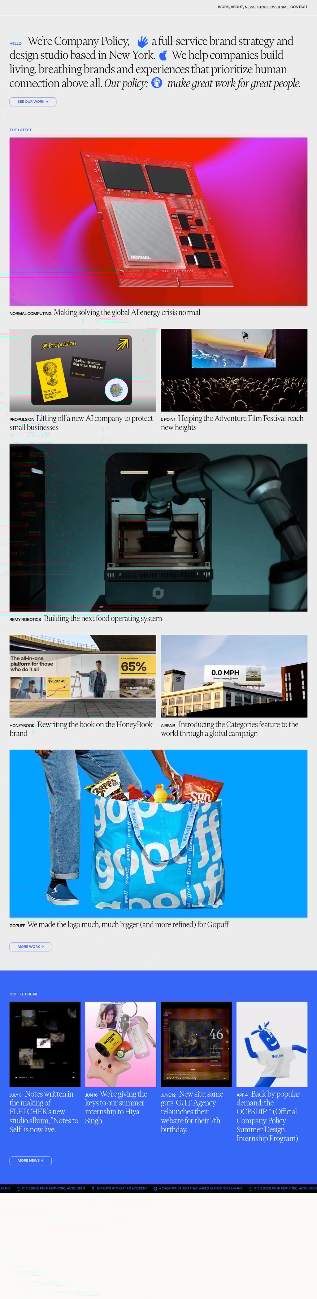 Company Policy desktop landing page